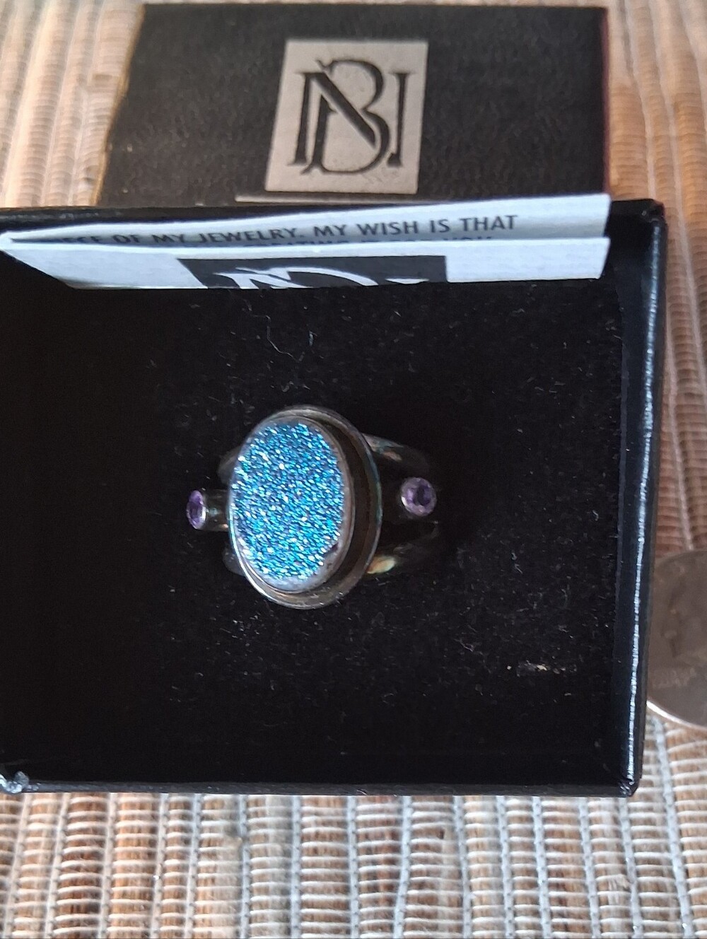 Vintage Nicky Butler Sterling Silver & Blue Druzy Ring approximately size 7